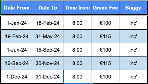 Altea Golf Green Fees offer