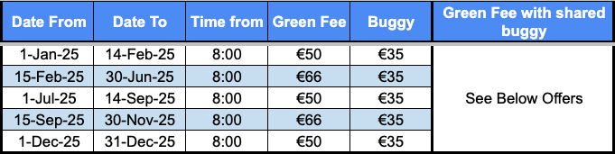 Altea 18H green fees 2025