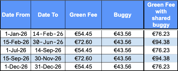 Altea Green Fees 18 Holes