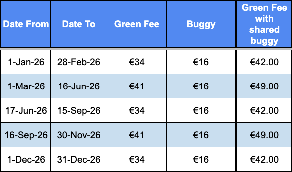 Puig Campana Green Fees 9 holes