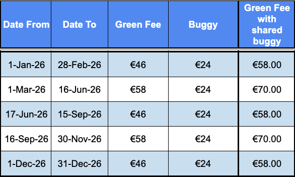 Puig Campana Green Fees