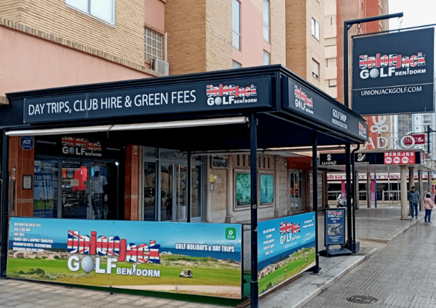 The Union Jack Golf shop on Calle Gerona in central Benidorm, the only physical golf tour operator in the city. 
